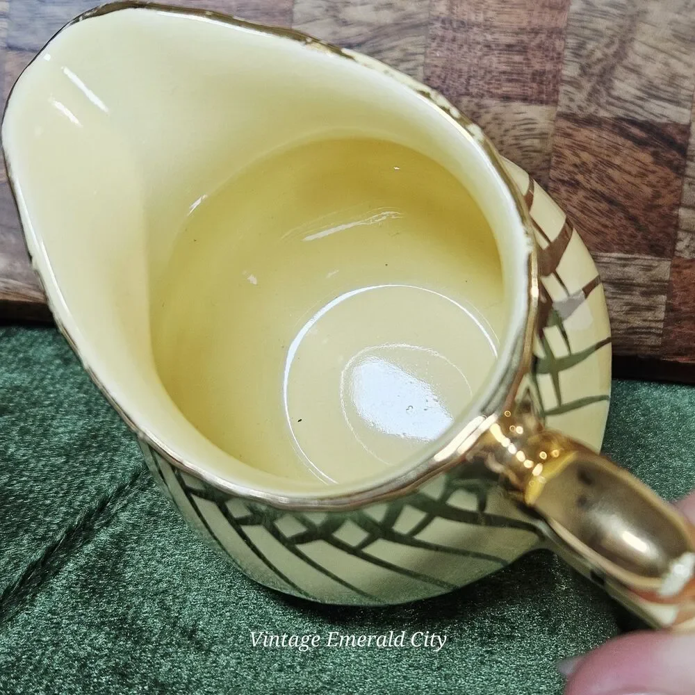 Vtg Sadler China England Milk Creamer Pitcher Yellow & 14K Gold Rim Swirl 1950